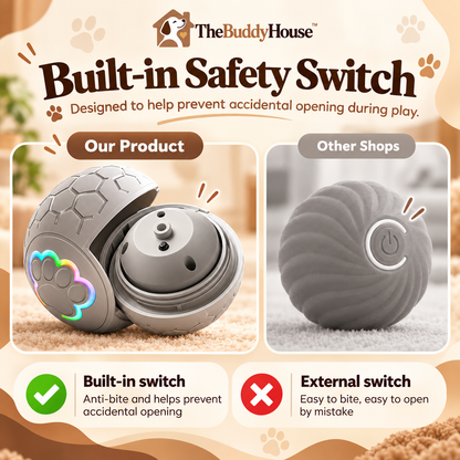 TheBuddyHouse™ Interactive Smart Dog Ball – Automatic Rolling Toy with LED Paw Light